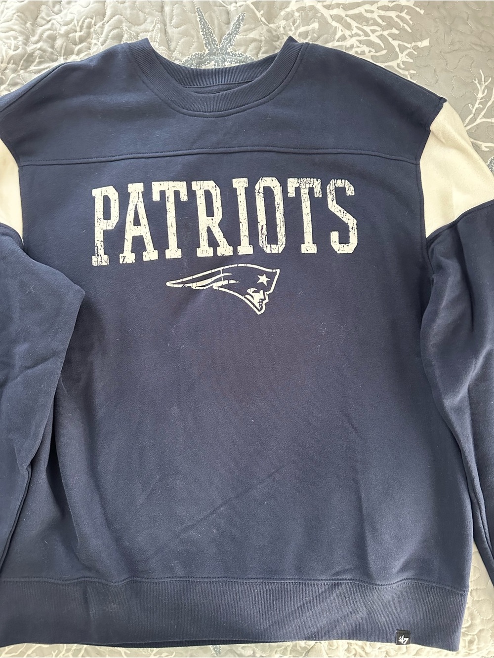Women's Navy Patriots Crewneck Sweatshirt with White Sleeve Accents